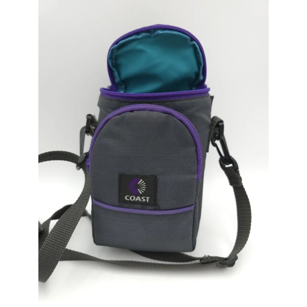 Vtg Coast Camera‎ Bag Case Gray Purple Teal W/Shoulder Strap Front Zip Pouch